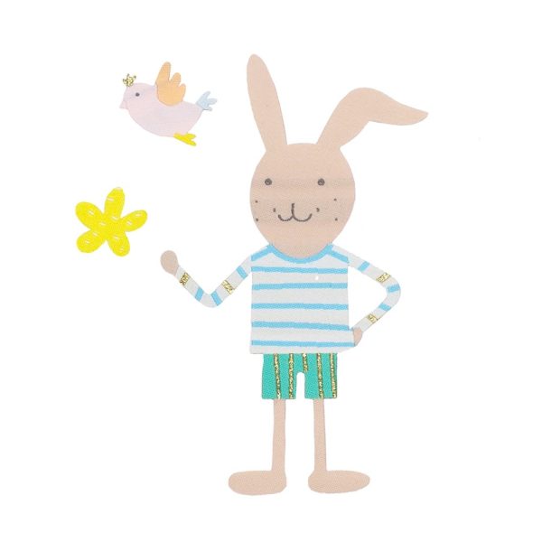 Mr Rabbit with a flower and bird – Bügelsticker