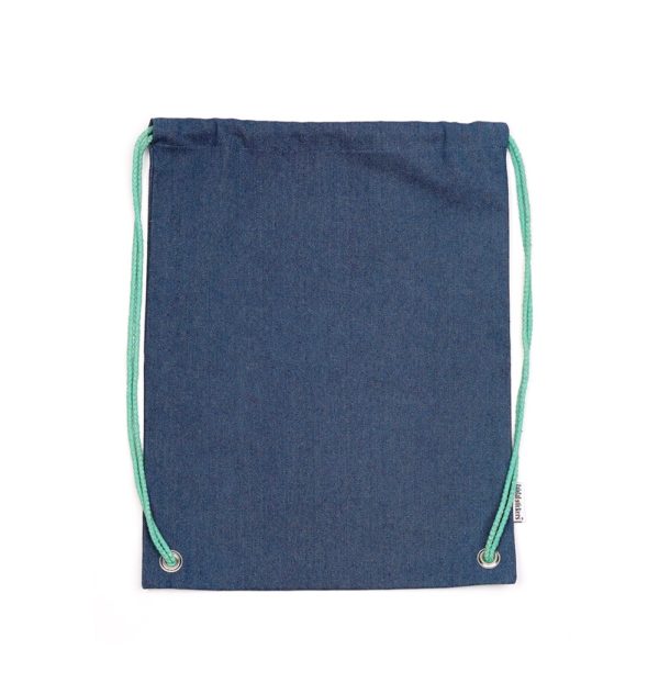 Jeansbag / Rugzak met turquoise handvatten