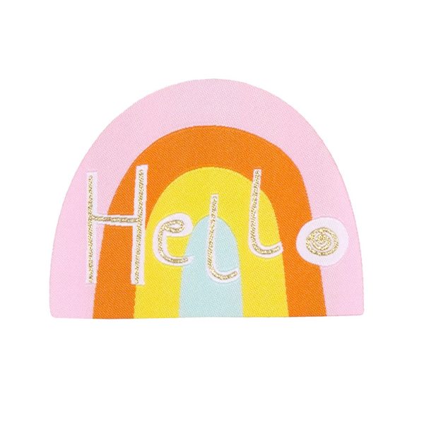 Regenboog "Hallo" - strijkijzer-op-sticker