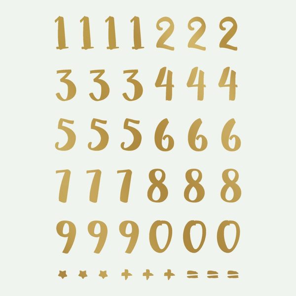 Numbers - playful font - gold