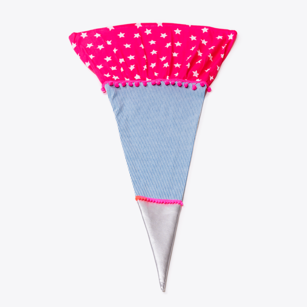 Fabric cover, school bag - pink/denim/silver