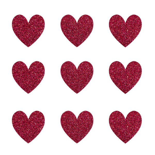 Glitter hearts raspberry red - for gluing